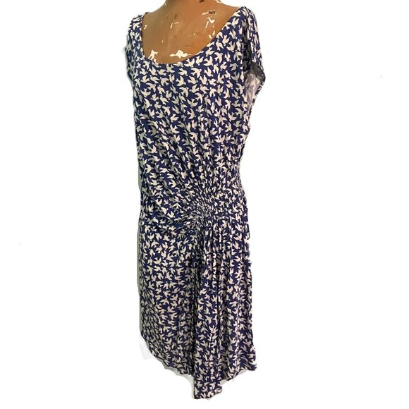 Anthropologie Leifnotes Women Blue Dove Bird Print Dress Size L Asymmetrical - Picture 7 of 9